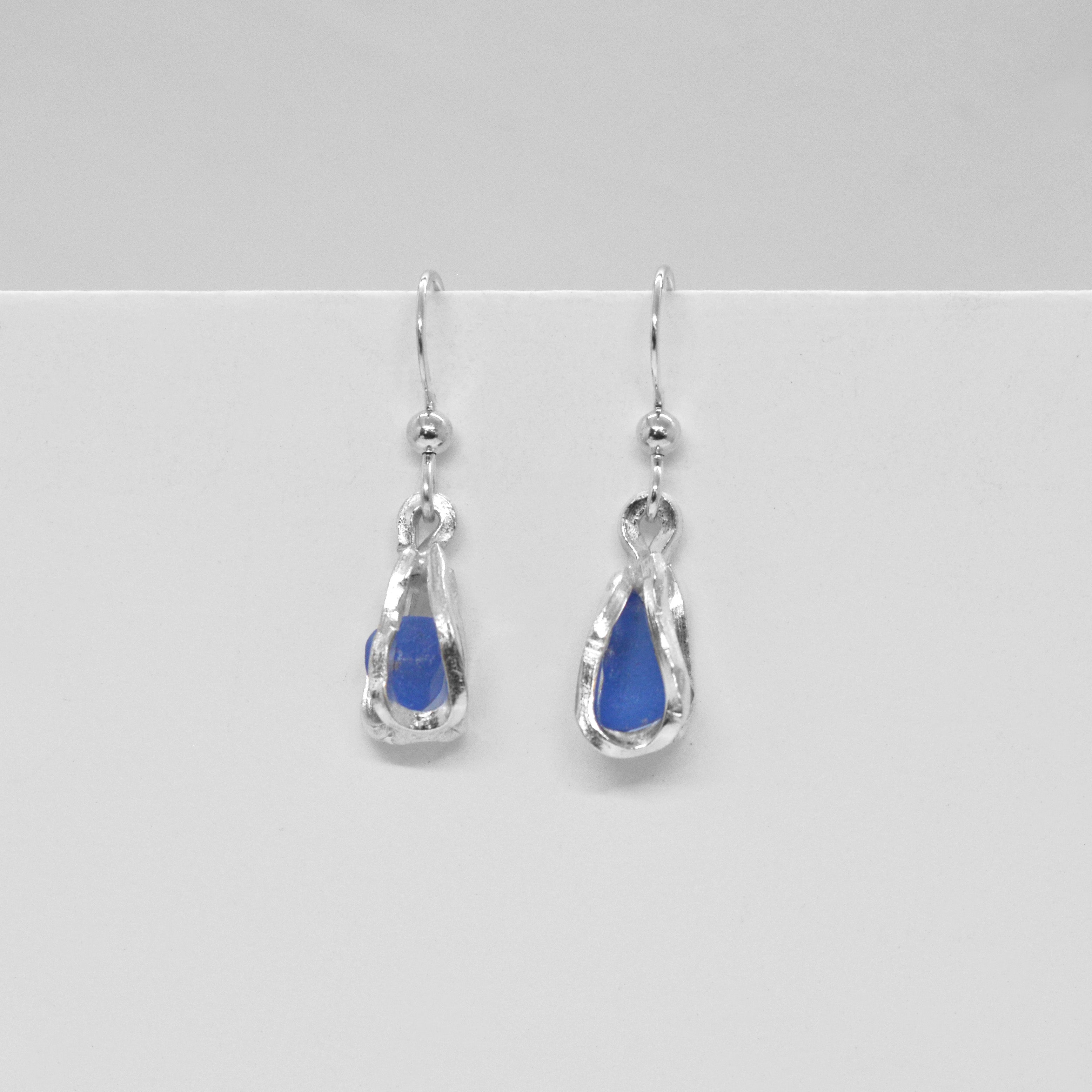 Sterling Silver Seaglass Basket Earrings (blue)