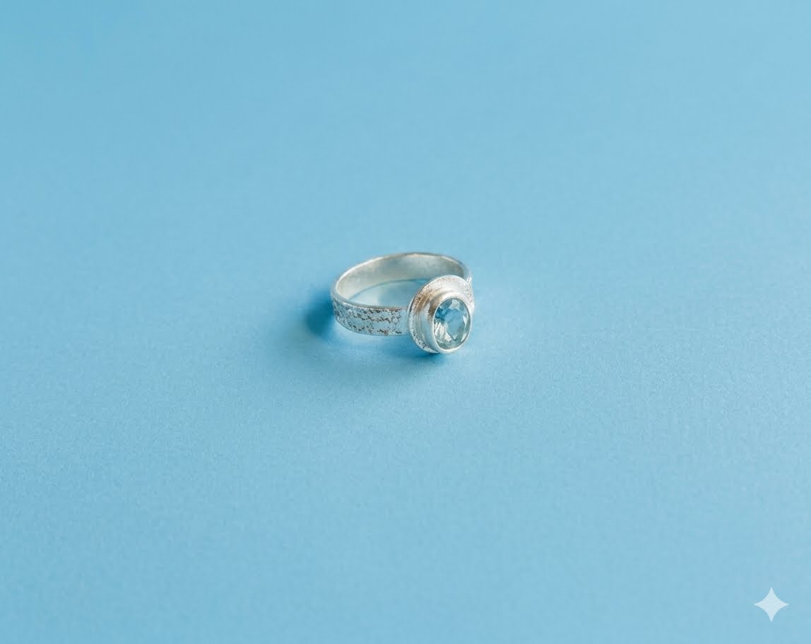 Sterling Silver lab created  Lt Blue Ring