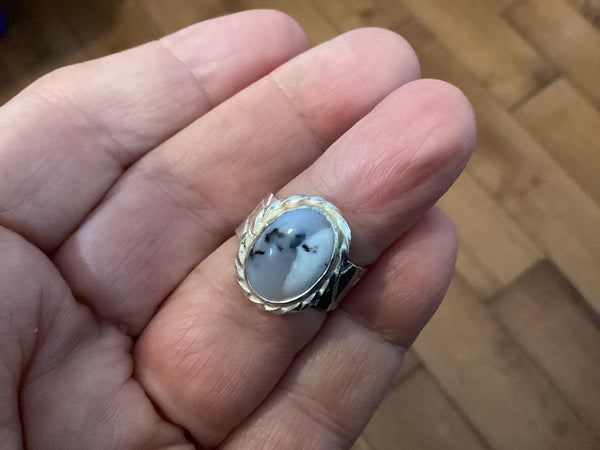 Dendritic Agate Sterling Silver Ring (3) size 5 1/2