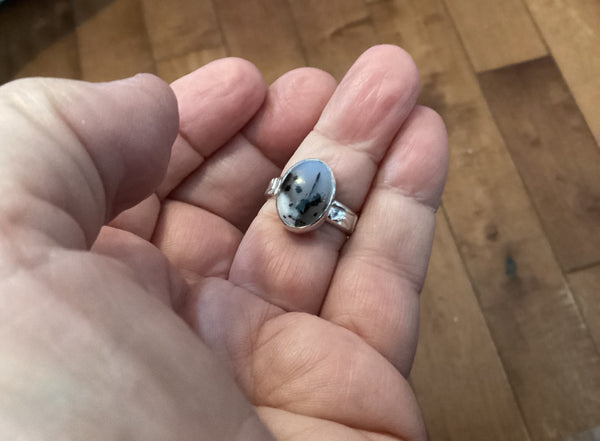 Dendritic Agate Sterling Silver Ring (5) size 7 1/2.