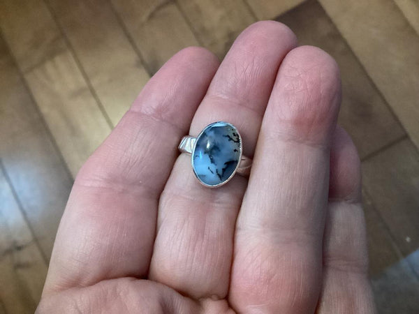 Dendritic Agate Sterling Silver Ring (4) size 6 1/2