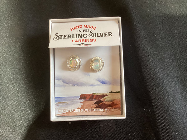 Sterling Silver Natural Opal Stud Earrings (2)