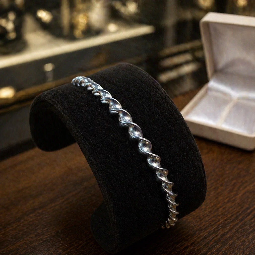 The Artisan Twisted Bangle – Handcrafted Sterling Silver
