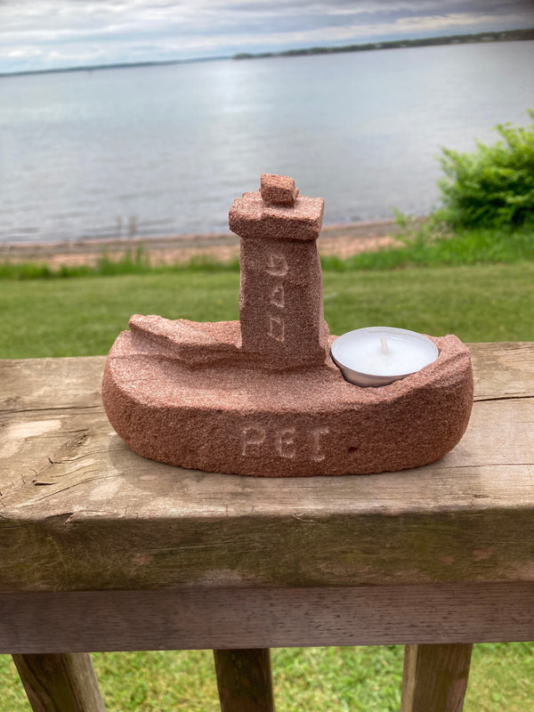 PEI SANDSTONE CARVING-TW0 CANDLE HOLDER LIGHTHOUSE(sample 3)