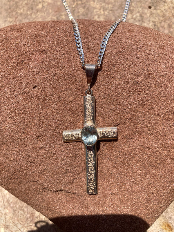 Mystic Color-Shift Green Amethyst Cross Pendant