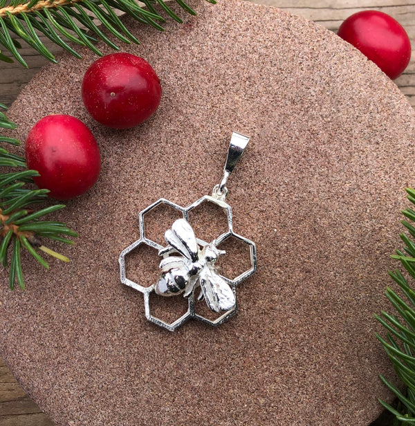 Bumble Bee on Honeycomb pendant
