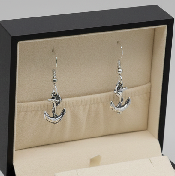 Hand-Cast Silver Anchor Earrings