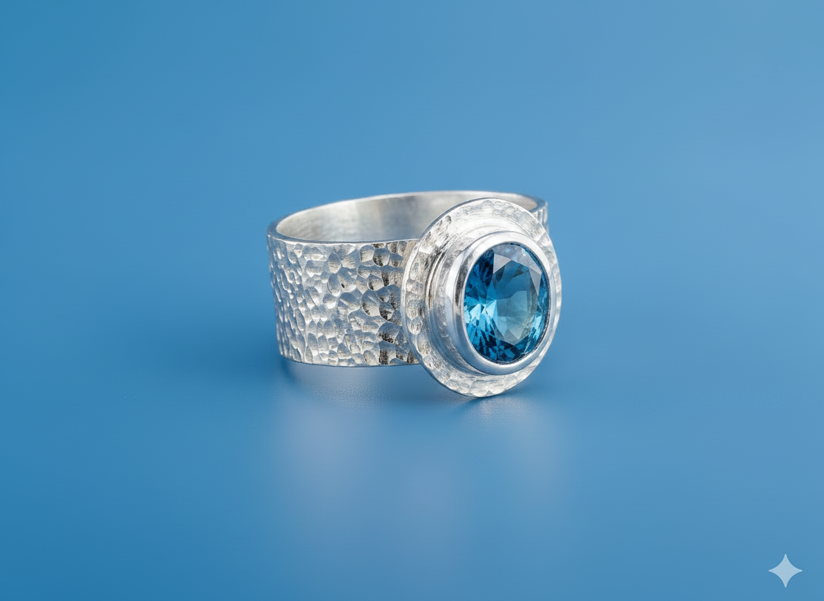 Sterling Silver lab created Dk Blue Ring
