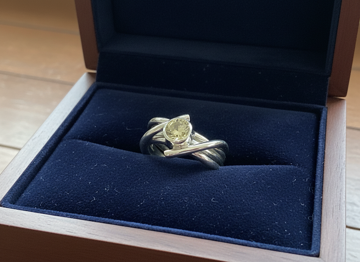 Citrine Ring with Distinctive intertwined sterling silver band