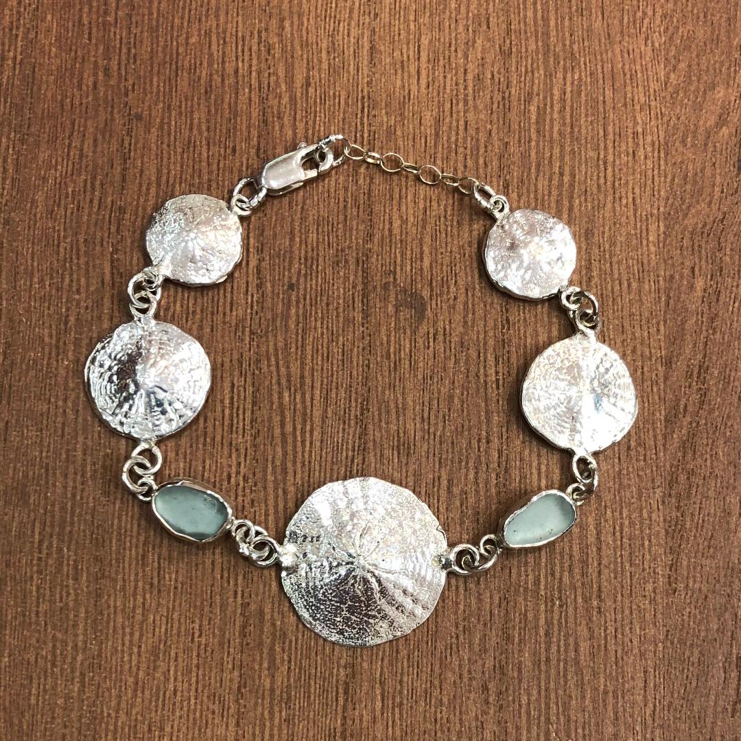 Sanddollar with Sea glass Bracelet