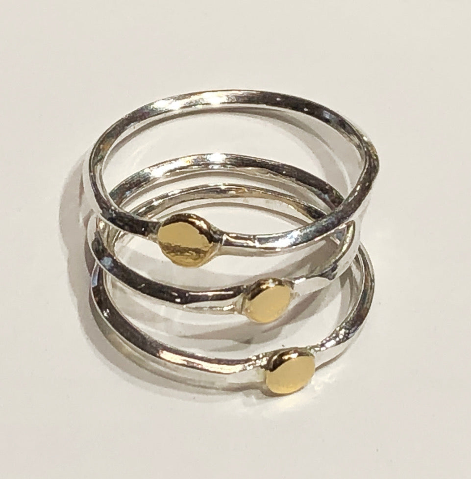 Sterling Silver with 14K Gold circle stacking rings