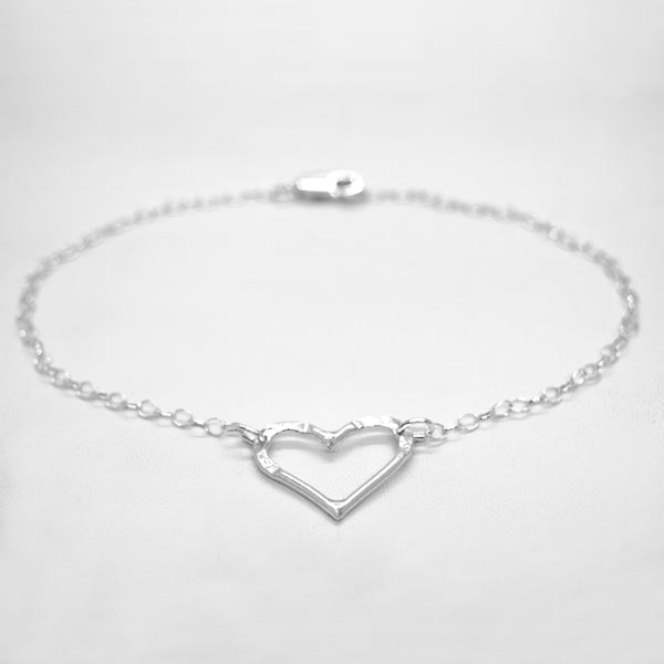 Sterling Silver Hammered Heart Anklet