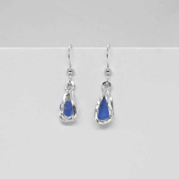 Sterling Silver Seaglass Basket Earrings (blue)