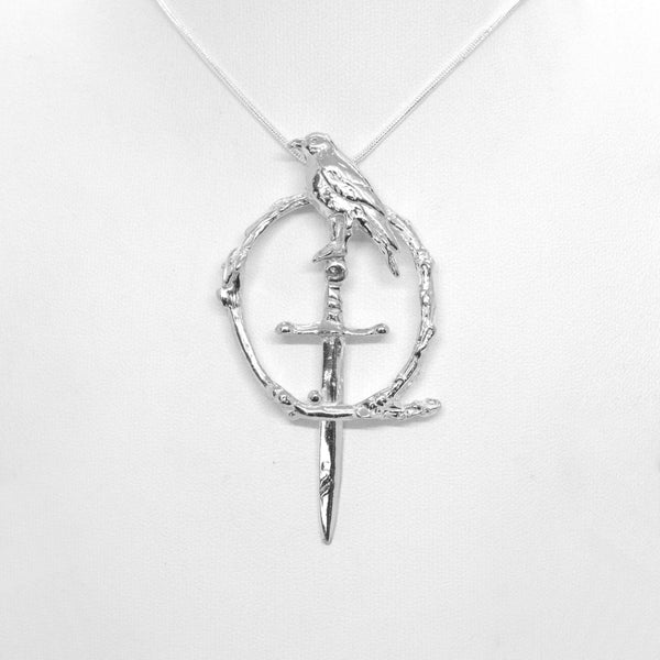 Raven in Oak Branch with Sword