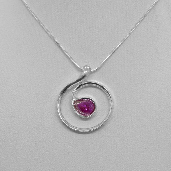 Sterling Silver Birthstone Pendant July / Ruby