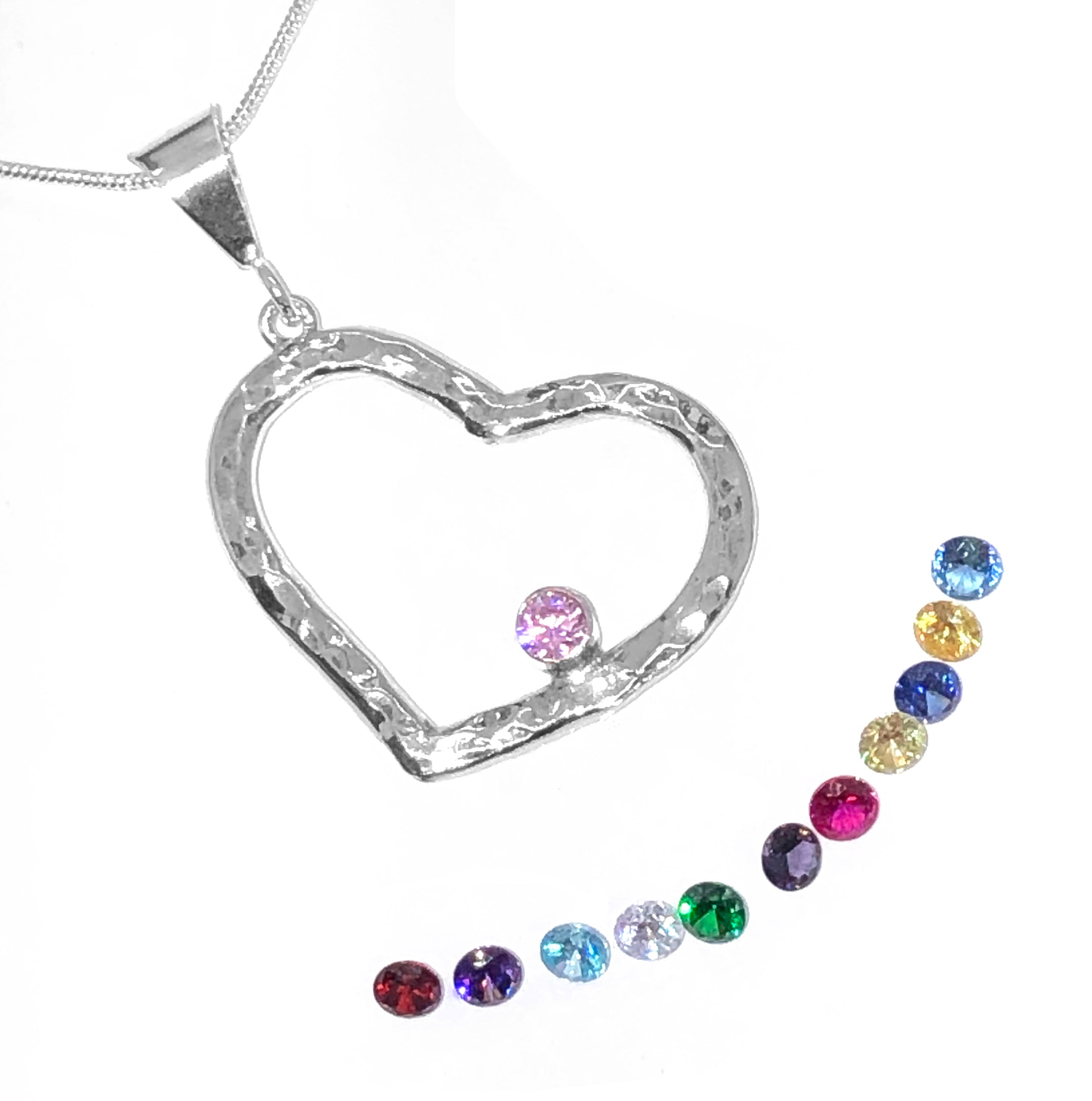 Hammered Heart Pendant with Cubic Zirconia
