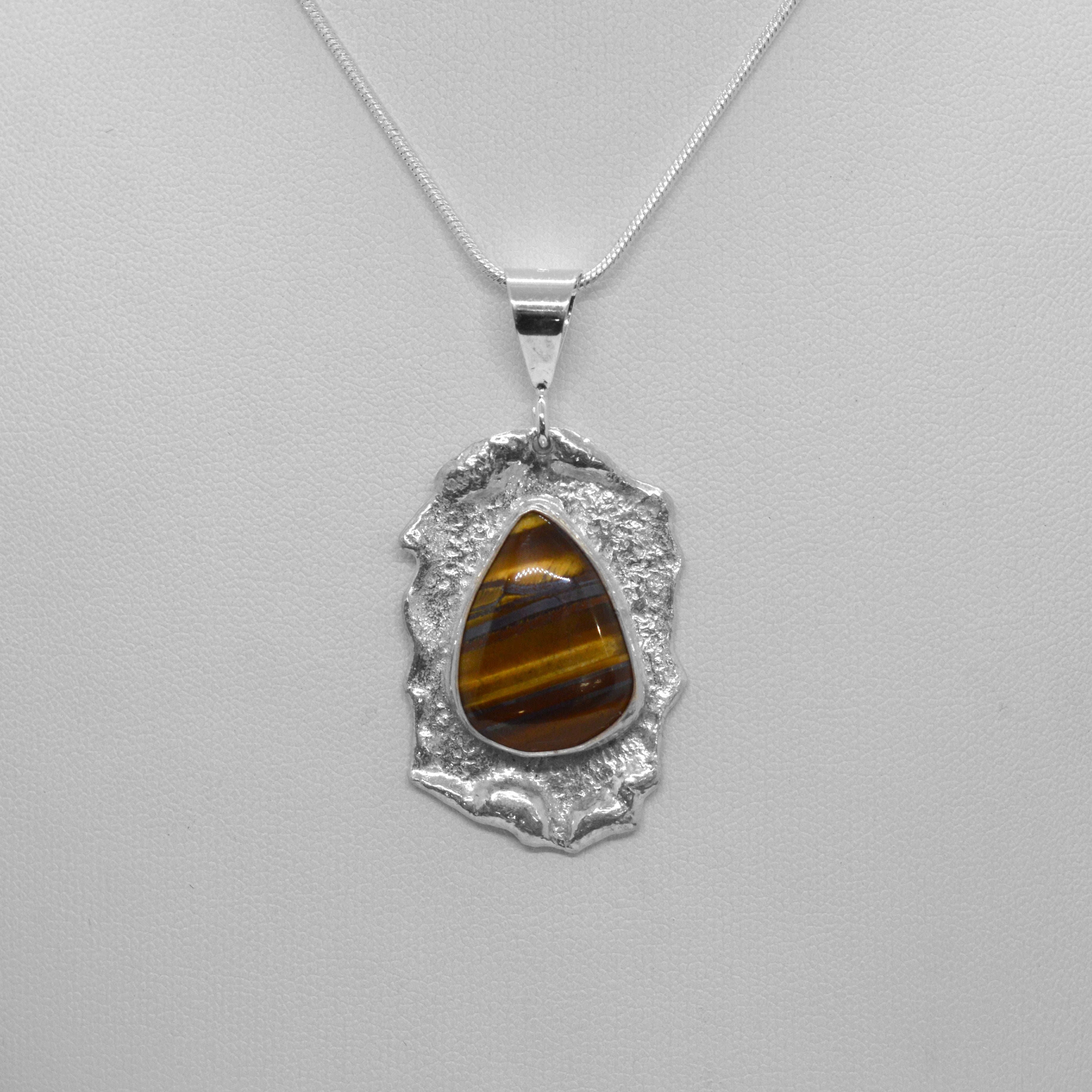Reticulated Silver and Tigers Eye Pendant
