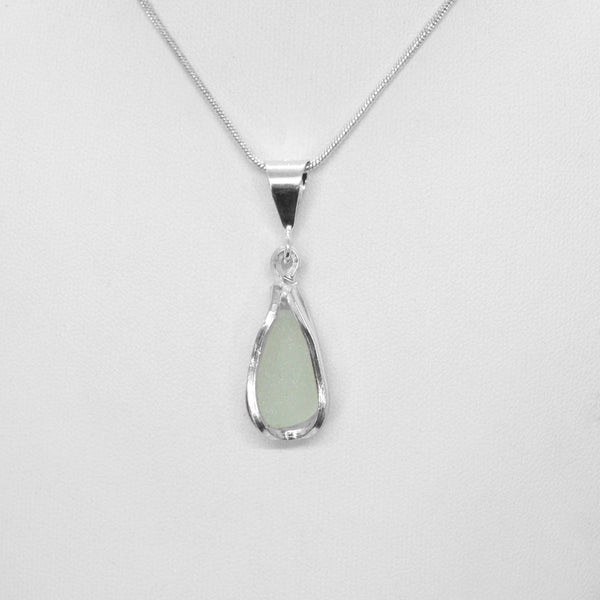 Soft Seafoam Seaglass Sterling Silver Basket Pendant
