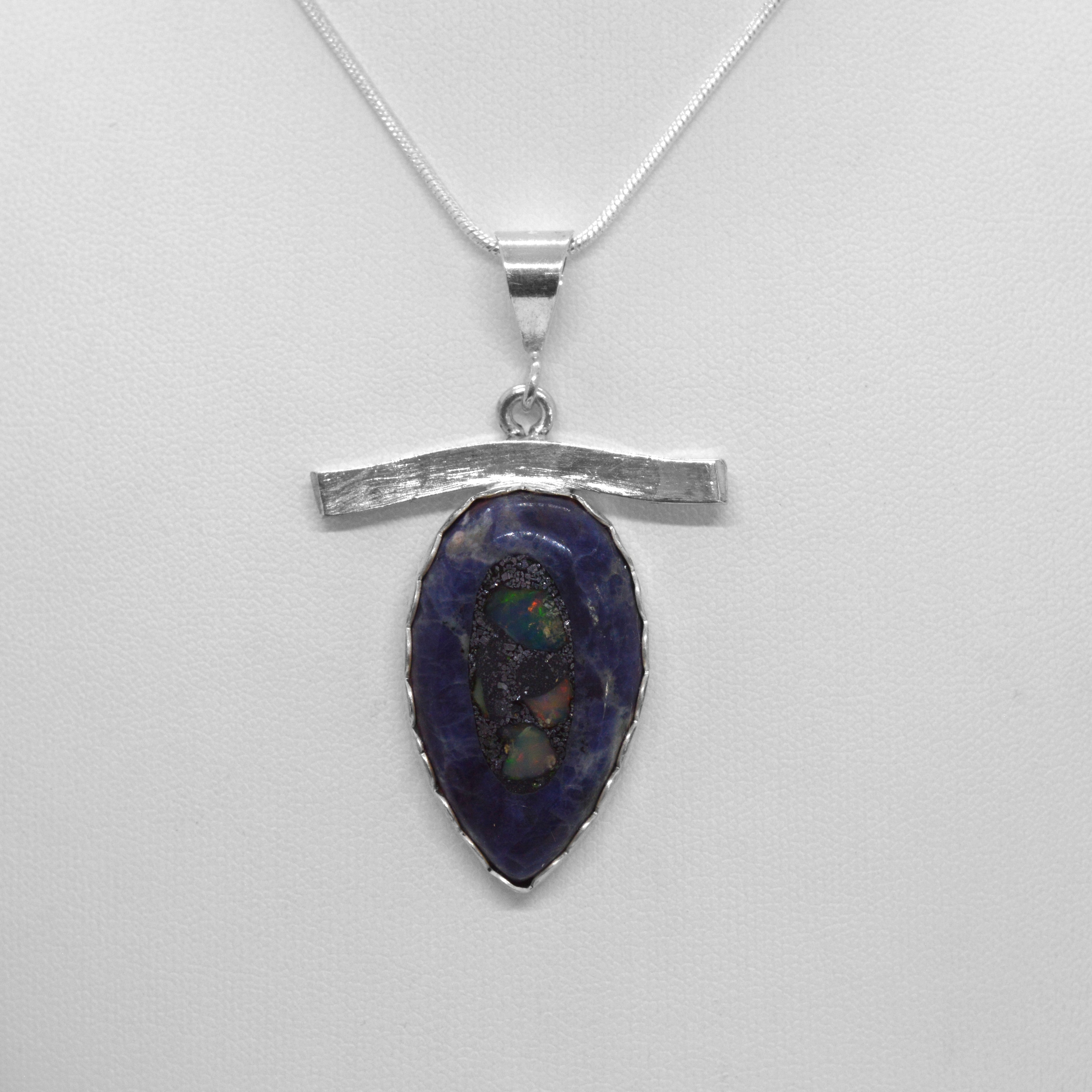 Sodalite / raw opal pendant
