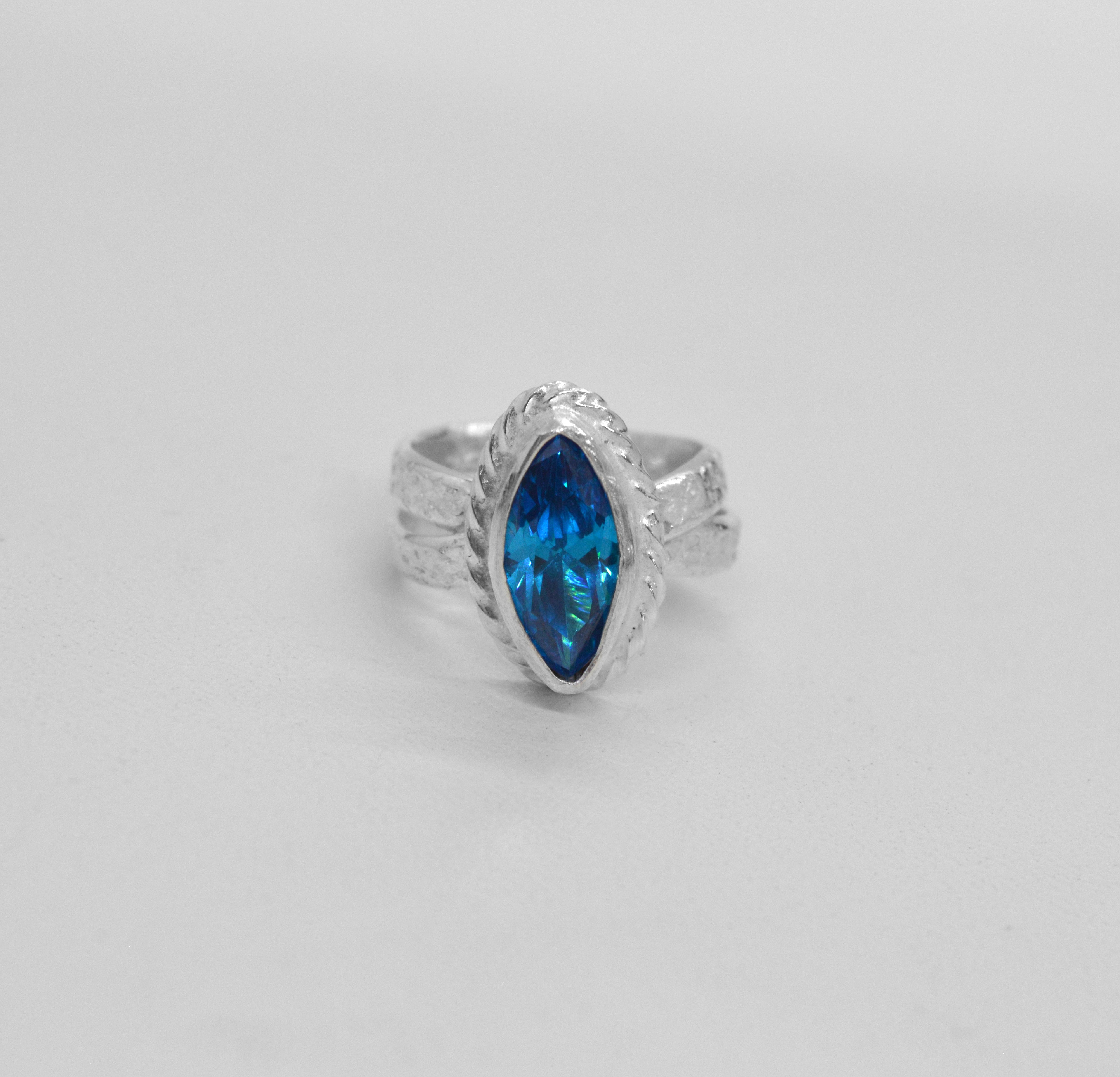 Sterling Silver Blue Topaz cz marquis ring