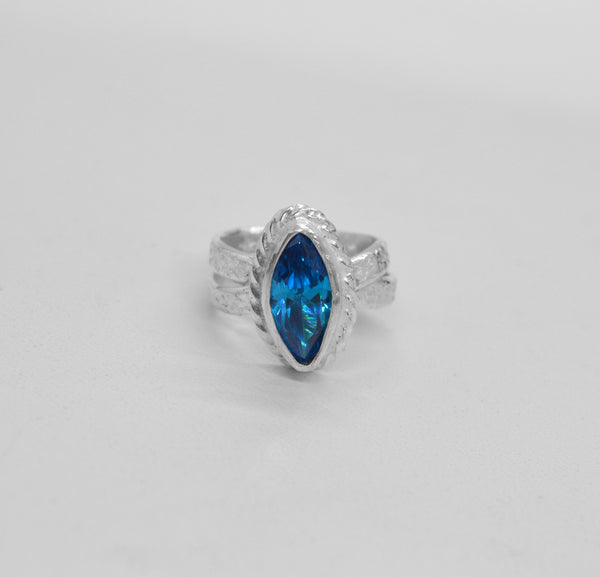 Sterling Silver Blue Topaz cz marquis ring