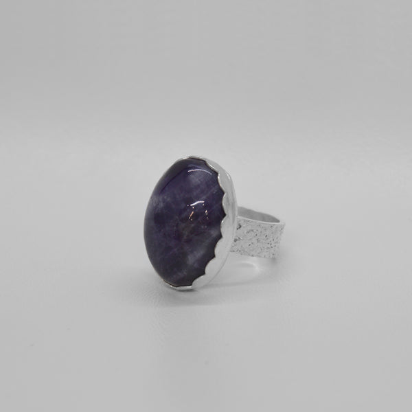 Charoite Scalloped Sterling Silver Bezel Set Ring