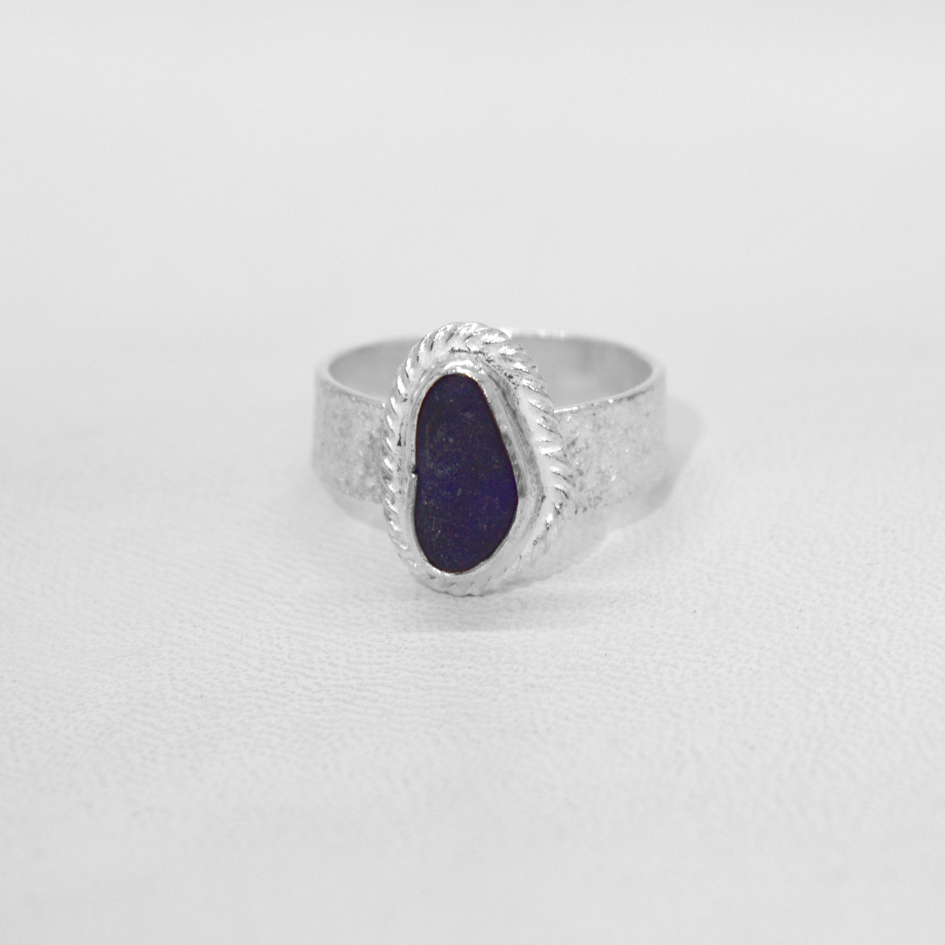 Dark Blue Seaglass Ring