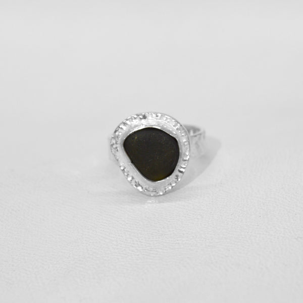 Black Seaglass Ring (Pirate Glass)(SAMPLE)