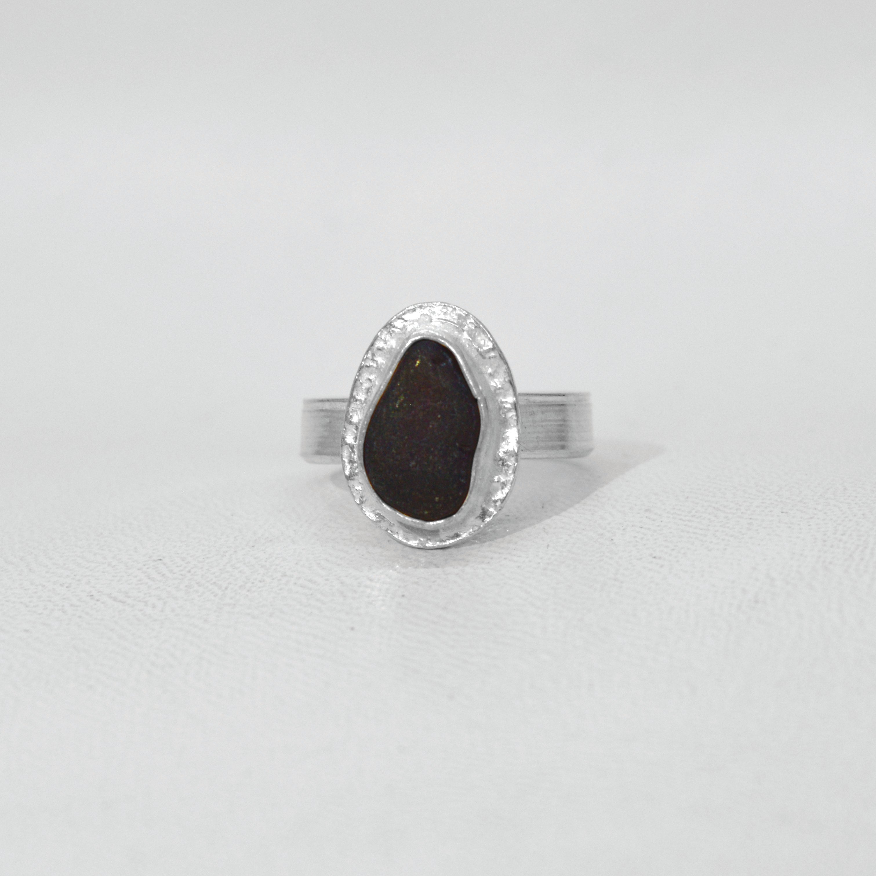 Black Seaglass Sterling Silver Ring (Pirate Glass)