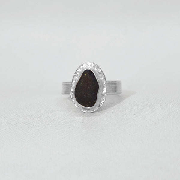 Black Seaglass Sterling Silver Ring (Pirate Glass)(SAMPLE)