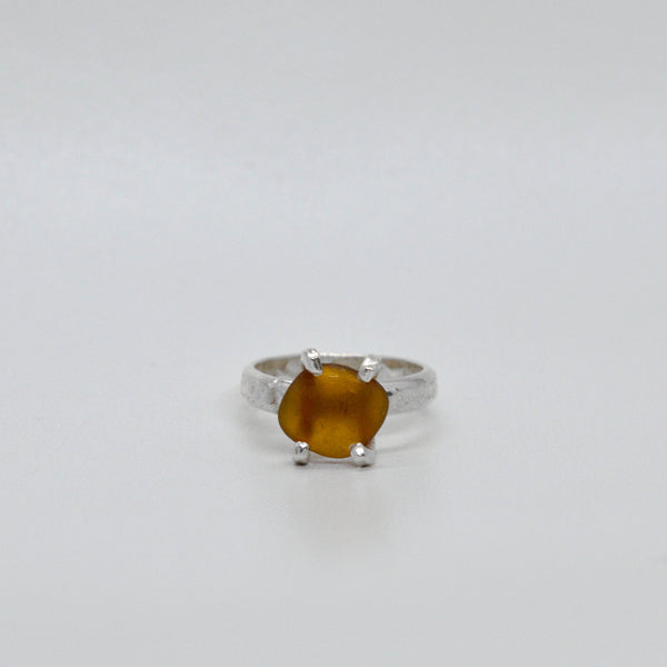 Brown Pronged Sterling Silver Seaglass Ring