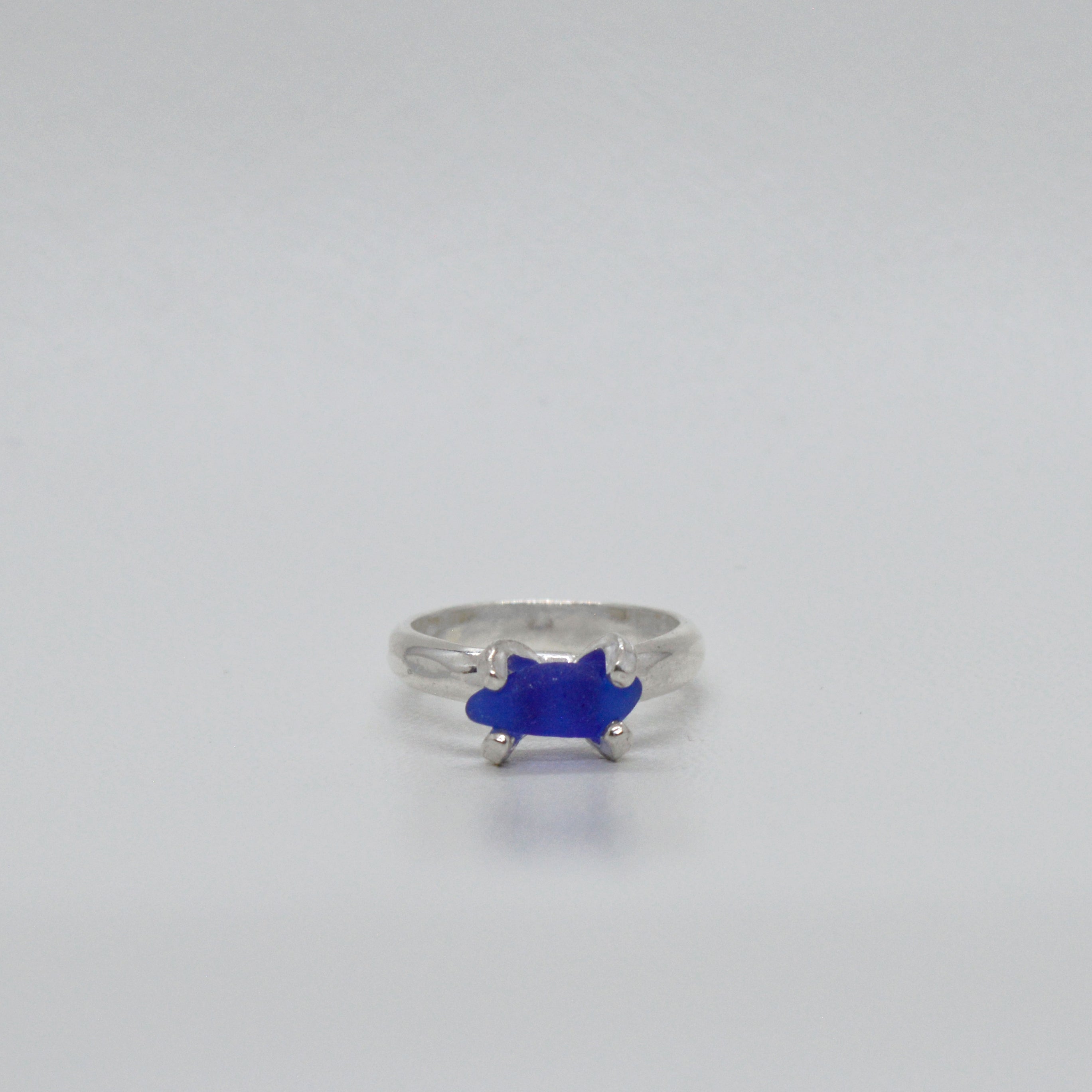 Blue Pronged Sterling Silver Seaglass Ring